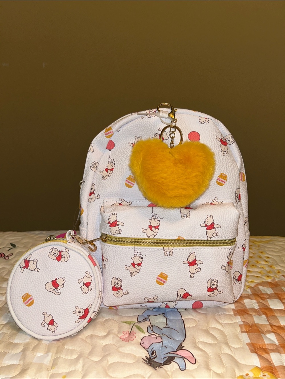 Winnie the Pooh Mini Backpack 3 Piece Set with Heart Charm and Coin Purse